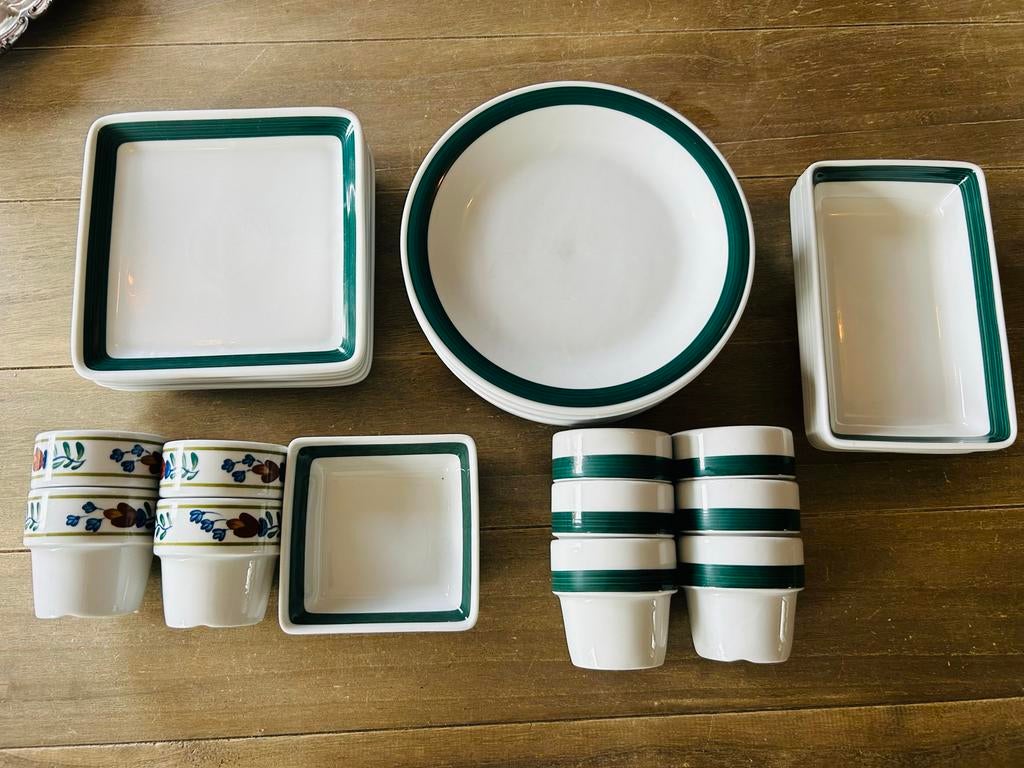 Mosa Maastricht Flat Servies Groen met Boerenbont Melkbekers, Huis en Inrichting, Keuken | Servies, Gebruikt, Keramiek, Ophalen of Verzenden