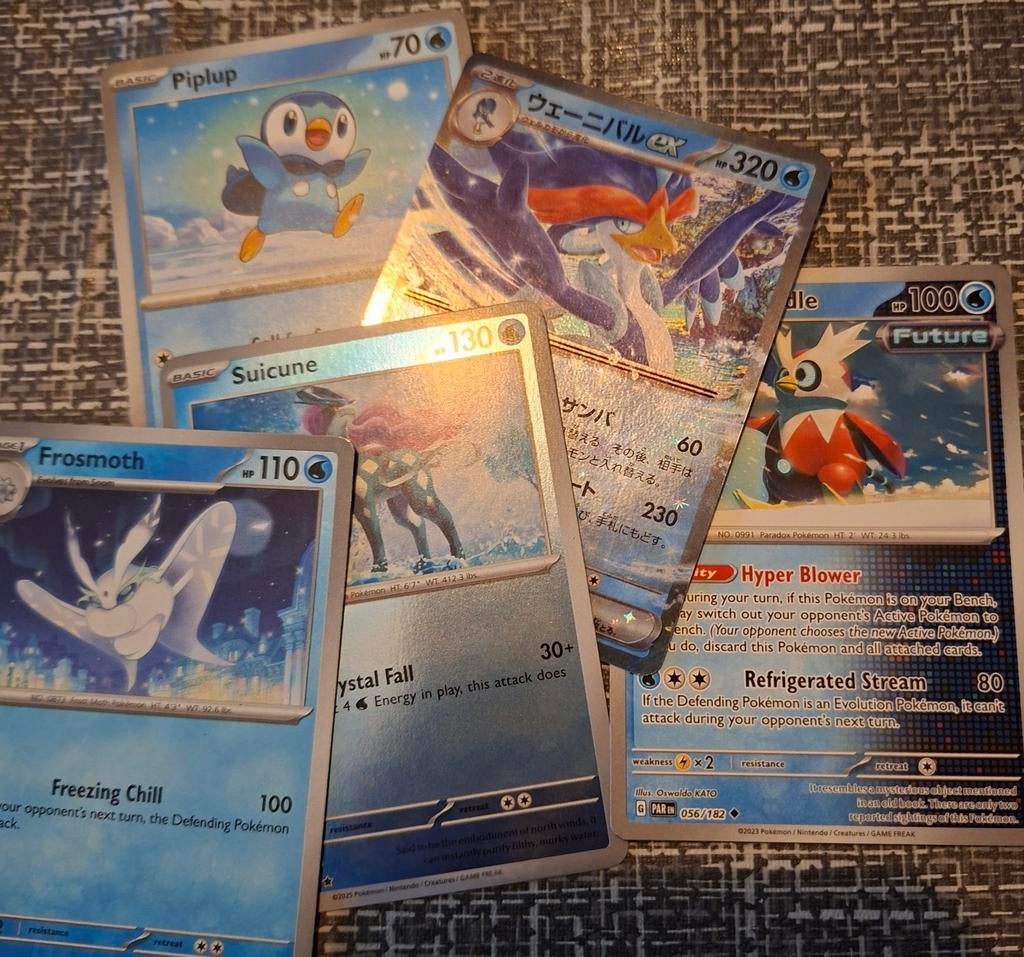 Pokémon Kaarten - Piplup, Suicune, Frosmoth, Quaquaval ex, Ophalen of Verzenden