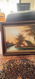 Schilderij met landschap en huisje aan het water, Antiek en Kunst, Kunst | Schilderijen | Klassiek, Ophalen
