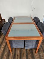 Kersenhouten uitschuifbare tafel + 4 stoelen, 50 tot 100 cm, 50 tot 100 cm, Zo goed als nieuw, Kersenhout