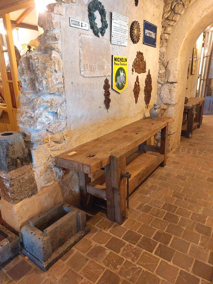 Oude werkbank met onderblad en bankschroef, Antiek en Kunst, Curiosa en Brocante, Ophalen