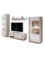 Moderne woonkamer meubelset met LED – hoogglans wit, Ophalen, Met deur(en), Glas, Minder dan 150 cm