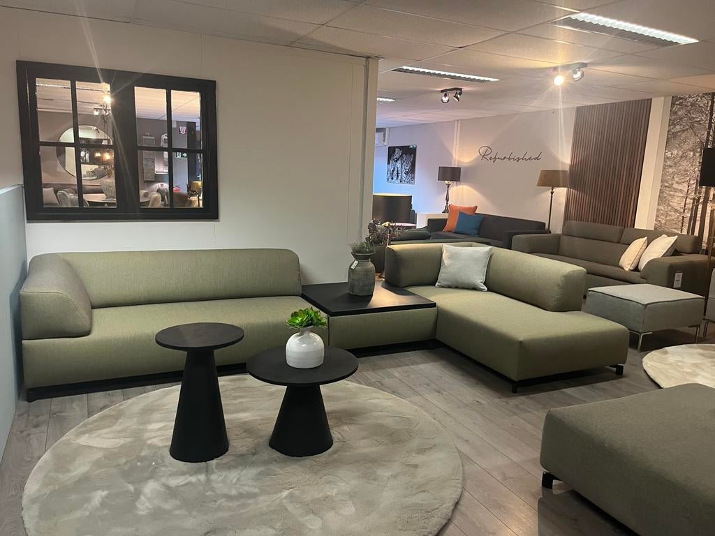 Leolux faya lobi ploegstof Rye olijfgroen, Huis en Inrichting, Banken | Bankstellen, Zo goed als nieuw, Hoekbank, Vierpersoons of meer