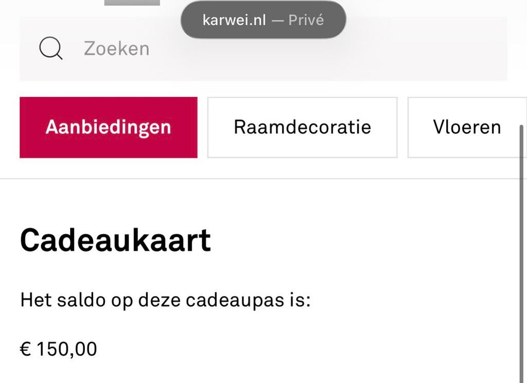 Karwei cadeaubon t.w.v €150, Eén persoon, Cadeaubon