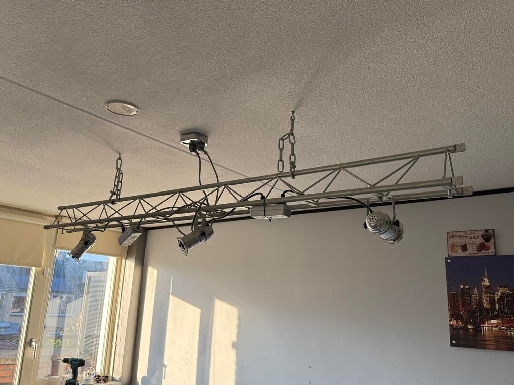 Stoere truss plafondlamp met 4 spots, Ophalen, Gebruikt, Metaal, Minder dan 50 cm
