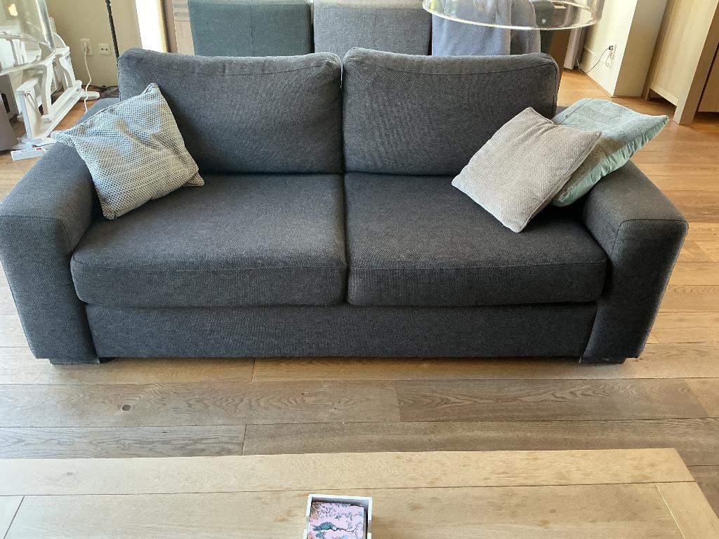 3 en 2 zitsbankstel bruin stof, Huis en Inrichting, Ophalen, Gebruikt, Driepersoons, 75 tot 100 cm