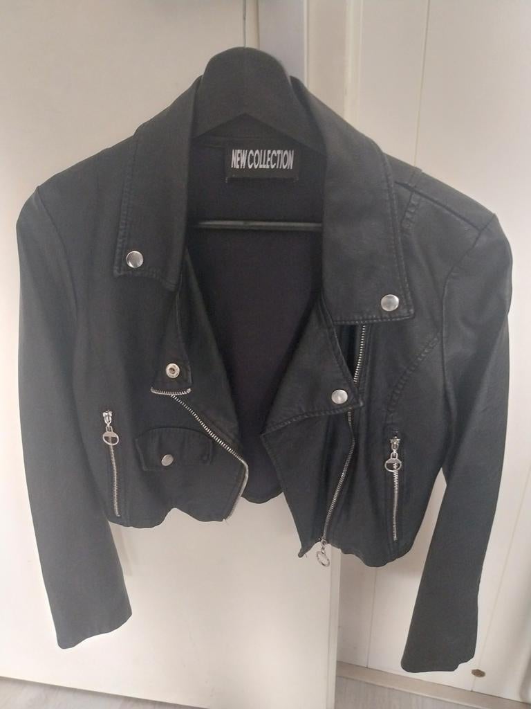 Zwart leren bikerjack - New Collection, Kleding | Dames, Zwart, Maat 42/44 (L), Ophalen of Verzenden, Gedragen
