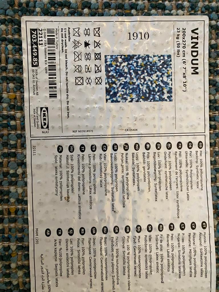 IKEA VINDUM Vloerkleed - Groen/Blauw/Wit - 200x270 cm, Ophalen, Wit, Zo goed als nieuw, 200 cm of meer