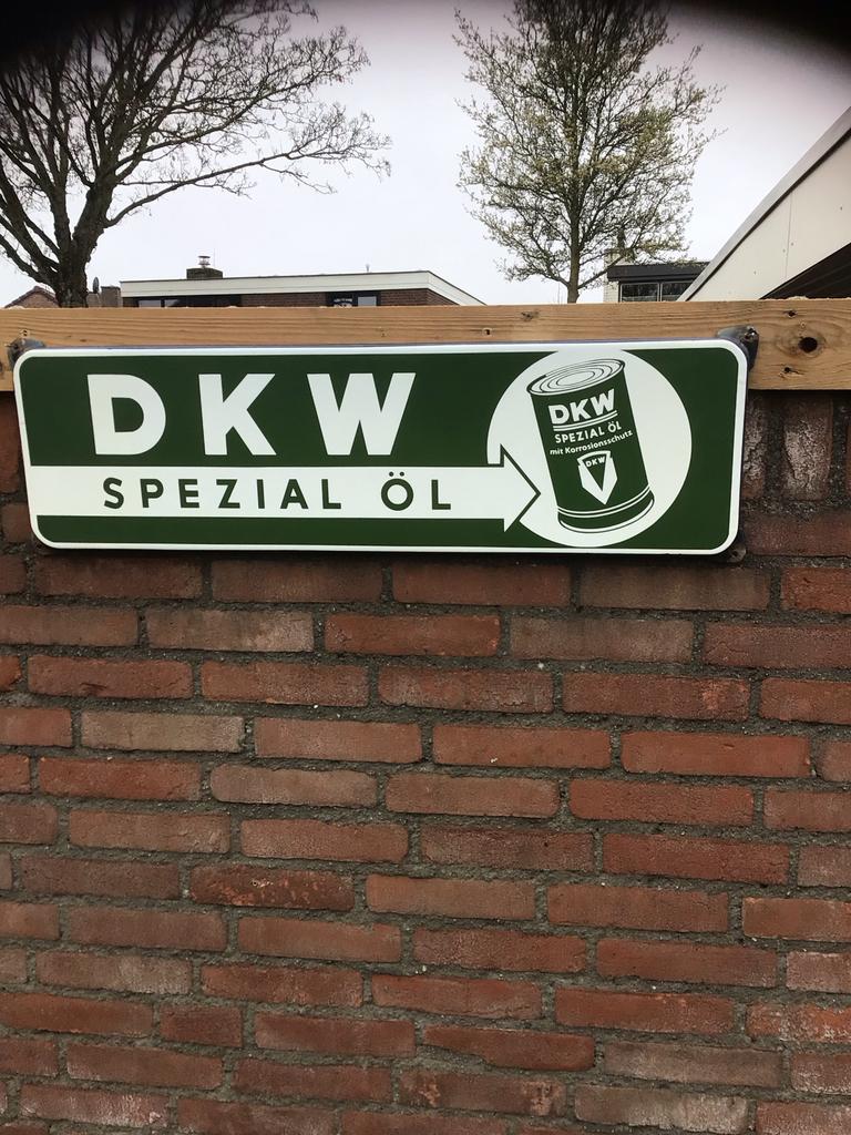 Vintage DKW Spezial Öl Emaille Reclamebord, Antiek en Kunst, Antiek | Emaille, Verzenden