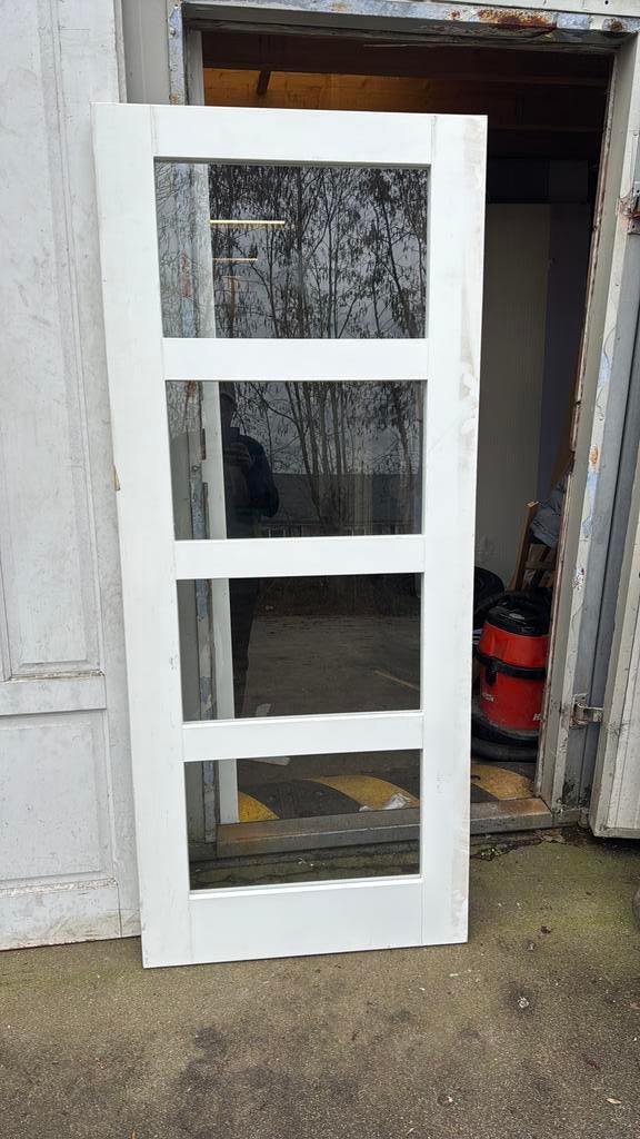 Verschillende Opdek paneeldeur met blank glas, Doe-het-zelf en Verbouw, Deuren en Horren, Ophalen, 80 tot 100 cm, Binnendeur, Nieuw