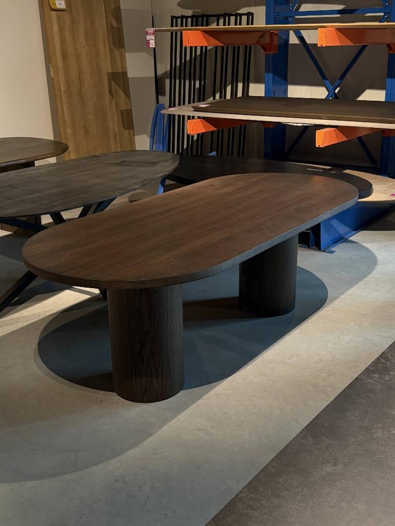 Japandi tafel rond ovaal 240x100cm bruin eiken, Huis en Inrichting, Tafels | Eettafels, Ophalen, Eikenhout, 50 tot 100 cm, Vijf personen of meer