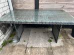 Wicker tuintafel met glazen blad, Ophalen, Gebruikt, Rechthoekig, Wicker