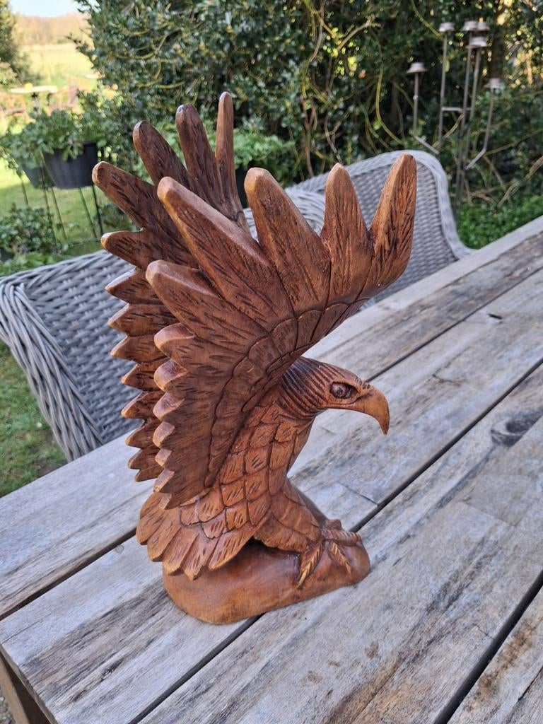 Houten Adelaar Beeld - Handgesneden Decoratie, Ophalen of Verzenden, Handgemaakt, 20 - 50 cm, Beeld