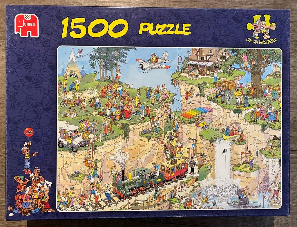 Jan van Haasteren puzzel 1500stukjes de golfbaan, Ophalen of Verzenden, 500 t/m 1500 stukjes, Zo goed als nieuw