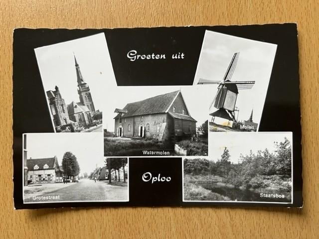 Oploo - Groet - oa Grotestraat, Watermolen, RK Kerk, Verzenden, 1940 tot 1960, Gelopen, Noord-Brabant