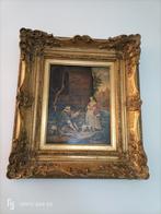 Antiek schilderij in sierlijke gouden lijst, Ophalen of Verzenden