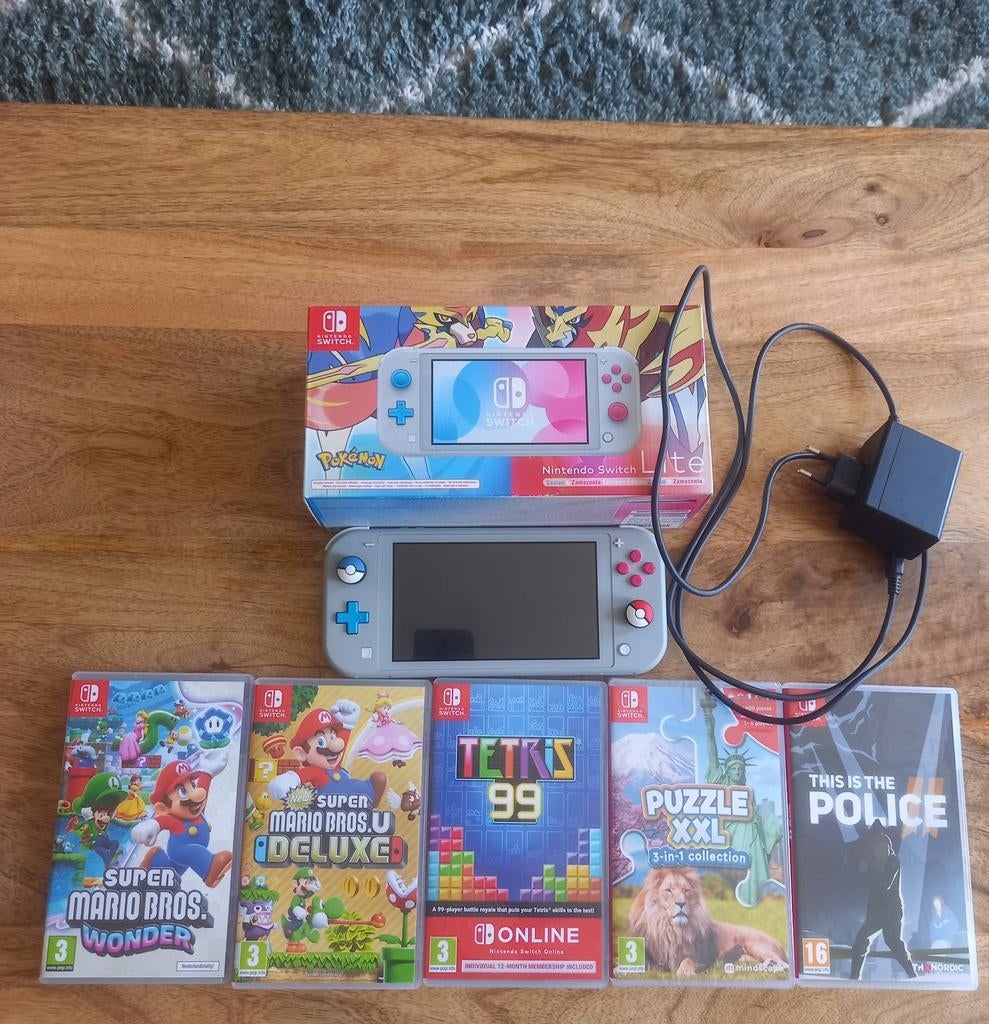 Nintendo Switch Lite Zacian & Zamazenta Edition + 5 games, Ophalen of Verzenden, Grijs, Zo goed als nieuw