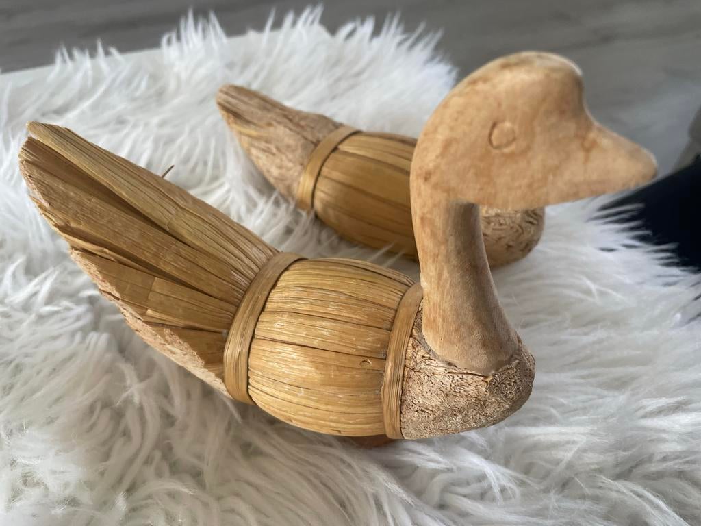 Decoratieve rieten eenden - set van 2, Huis en Inrichting, Woonaccessoires | Overige, Hout, Ophalen of Verzenden, Bruin, Landelijk