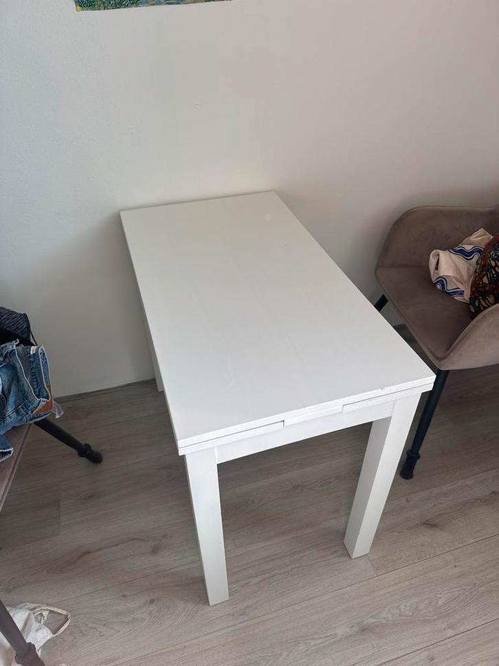 Witte IKEA inschuiftafel, Huis en Inrichting, Tafels | Eettafels, Gebruikt, 50 tot 100 cm, 100 tot 150 cm, Vier personen, Rechthoekig