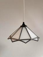 Vintage Tiffany-stijl hanglamp - Wit glas en lood, Ophalen, Gebruikt, Glas, Minder dan 50 cm