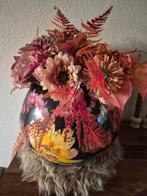 Gebloemde vaas met kunstbloemen, Ophalen, Zwart, Glas, 50 tot 75 cm