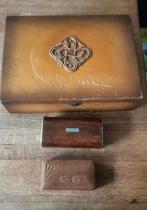 3 oude houten doosjes lepeltjes en postzegels erg decoratief, Ophalen of Verzenden