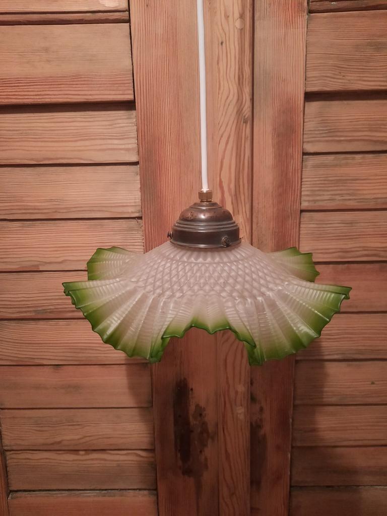 Antieke Franse hanglamp , glazen hanglamp, Ophalen of Verzenden