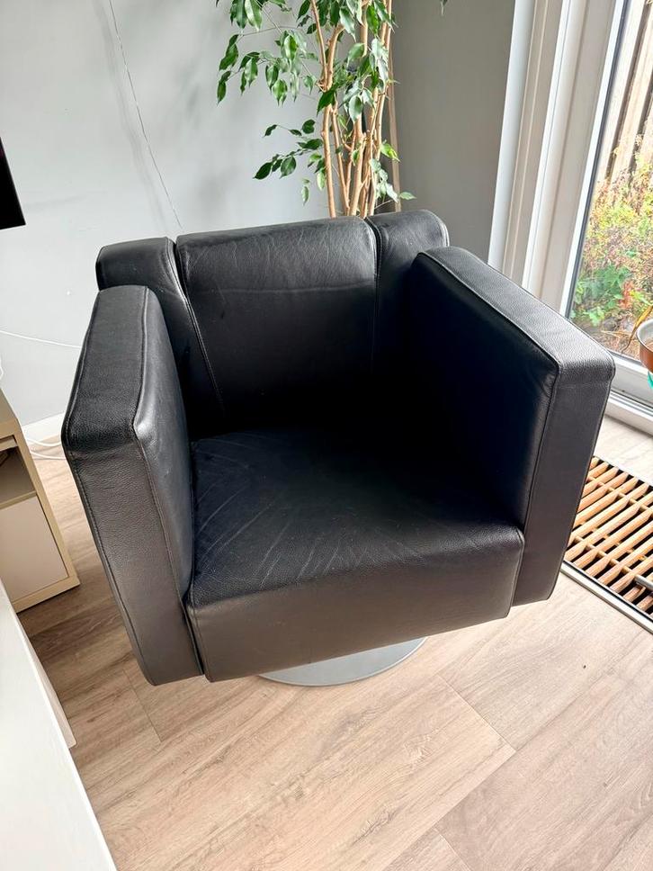 Topform draaifauteuil - zwart, Huis en Inrichting, Fauteuils, Gebruikt, Leer, 75 tot 100 cm, Ophalen