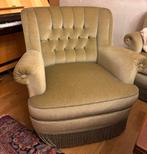 Vintage bank fauteuil franjes barok queen ann retro velvet, Ophalen, Eenpersoons, 75 tot 100 cm, Zo goed als nieuw