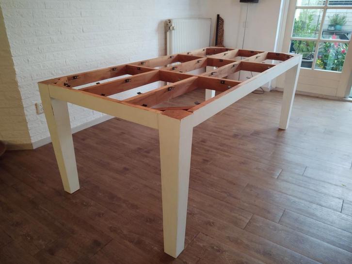 Teakhouten onderstel voor groot tafelblad. 201x 95x73 cm., Huis en Inrichting, Tafels | Eettafels, Gebruikt, 50 tot 100 cm, 200 cm of meer