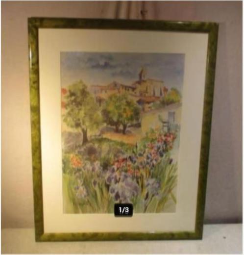 Prachtig Geschilderd Aquarel 'Tuin in Toscane' - Valenti, Antiek en Kunst, Kunst | Schilderijen | Klassiek, Ophalen of Verzenden