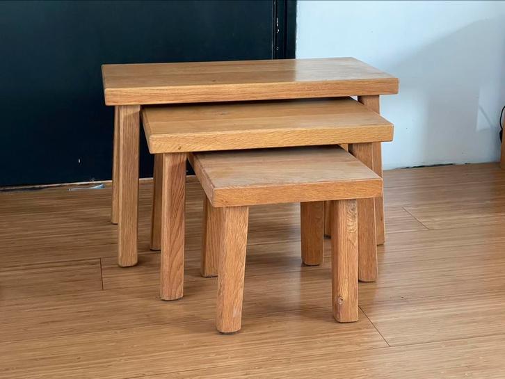 Vintage Brutalist Mimiset/ Nesting Tables - Massief Eiken, Huis en Inrichting, Tafels | Bijzettafels, Zo goed als nieuw, Rechthoekig