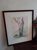 Waterverf schilderij bomen in mooie houten lijst., Antiek en Kunst, Kunst | Schilderijen | Klassiek, Ophalen of Verzenden