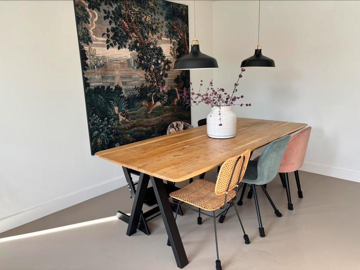 Eetkamer tafel naturel eiken 220x100 afgeronde hoeken, Huis en Inrichting, Tafels | Eettafels, Zo goed als nieuw, 50 tot 100 cm