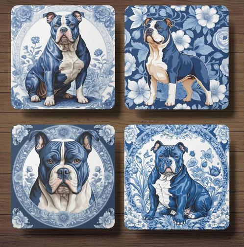 American Bully Delft Blauw onderzetters met houder, Huis en Inrichting, Woonaccessoires | Onderzetters, Nieuw, Glas of Kopje, Ophalen of Verzenden