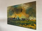 Landschap schilderij olieverf op doek prachtige lucht, Ophalen of Verzenden