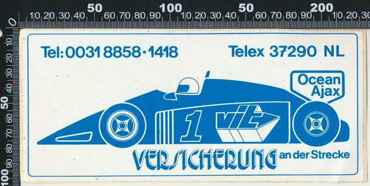 Sticker: Vit Versicherung an der strecke - Ocean Ajax, Verzamelen, Stickers, Zo goed als nieuw, Bedrijf of Vereniging, Ophalen of Verzenden