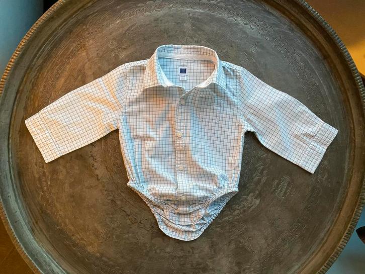 Blauw / wit geruit overhemd met strikje 6 tot 12 maanden, Kinderen en Baby's, Babykleding | Maat 68, Zo goed als nieuw, Jongetje