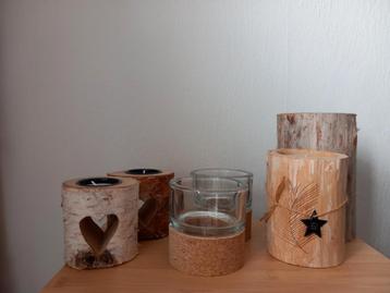 Gratis! 6 x Waxinelichthouders van hout, kurk & glas beschikbaar voor biedingen