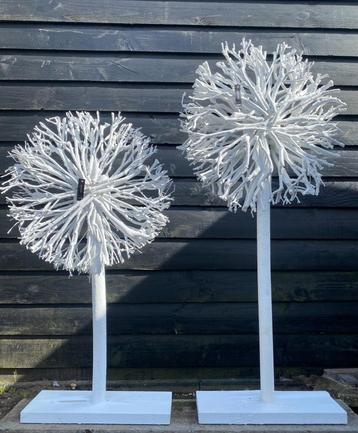 Set Van 2 Decoratie Op Voet Theeboomhout Wit beschikbaar voor biedingen