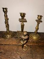 4 aparte oude/ antieke koperen en bronzen kandelaars, Ophalen of Verzenden, Koper of Brons