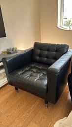 Ikea landskrona zwart leren fauteuil zilveren poot, Huis en Inrichting, Fauteuils, Ophalen of Verzenden, Gebruikt, Leer