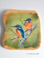 IJsvogeltjes, hand geschilderd op een mooie houten schijf., Antiek en Kunst, Ophalen of Verzenden