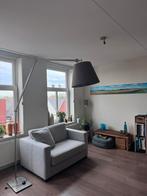 Vloerleeslamp van RVS met bruine zijden kap, merk Ferrumplus, Ophalen, Gebruikt, Modern chique, Metaal