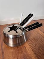 RVS fonduepan met 6 robuuste fonduevorken, Ophalen of Verzenden, Gebruikt, Rvs, Overige typen