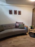 Montèl Designerbank | Grijs met leren accenten | 3-zits, Ophalen, Driepersoons, 75 tot 100 cm, Zo goed als nieuw