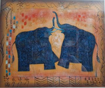 Schilderij Twee Dansende Olifanten beschikbaar voor biedingen
