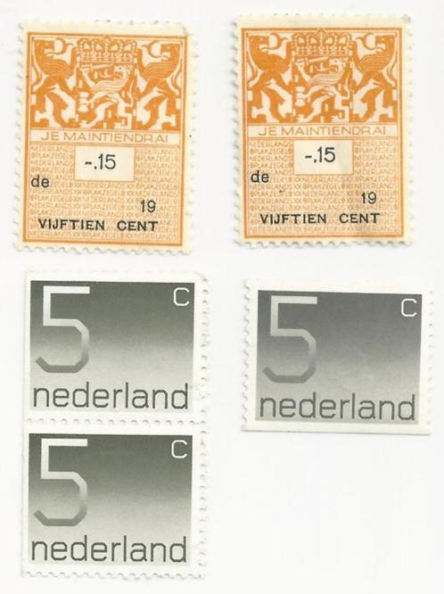 2x Fiscale Je Maintiendrai 15 cent, 3x postzegel 5 cent, Postzegels en Munten, Postzegels | Nederland, Postfris, Na 1940, Ophalen of Verzenden