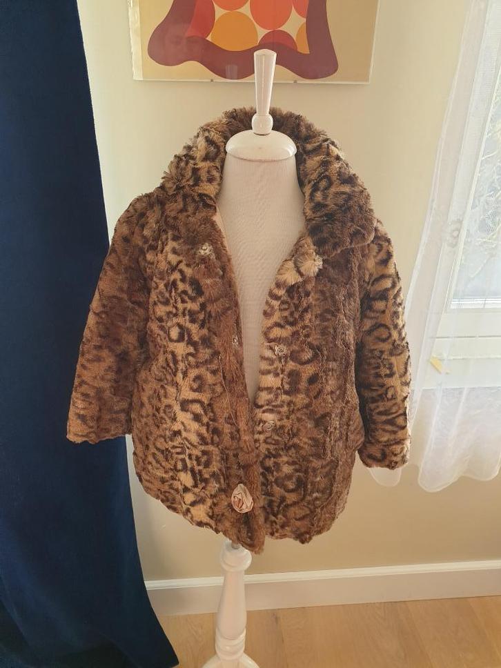 Chique Bontjas / leopard / faux fur / fluffy jack Maat 116, Kinderen en Baby's, Kinderkleding | Maat 116, Zo goed als nieuw, Meisje