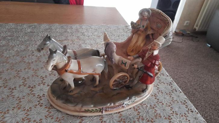 Antiek Porseleinen Koets Wallendorf 1859 Beeldje Figuren Paa, Antiek en Kunst, Antiek | Porselein, Ophalen of Verzenden